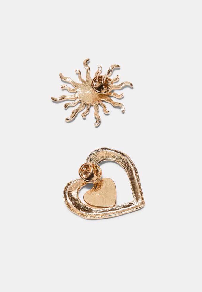 Set of 2 Sun and Heart Brooches