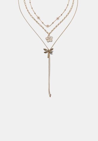Set of 3 Flower and Dragonfly Necklaces