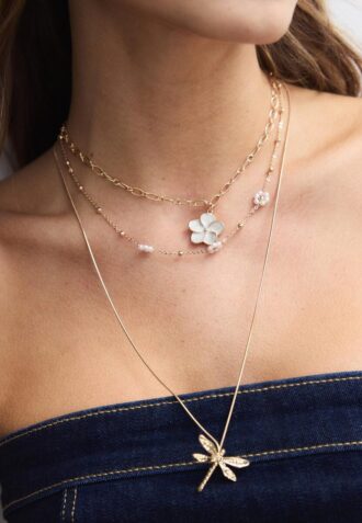 Set of 3 Flower and Dragonfly Necklaces