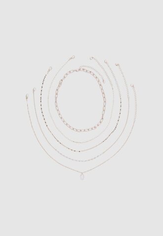 Set of 5 Pink Stone Charm Necklaces