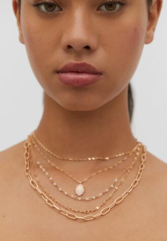 Set of 5 Pink Stone Charm Necklaces