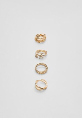 Set of 9 Butterfly and Rhinestone Rings
