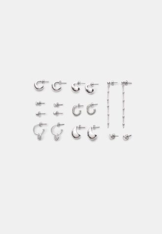 Set of 9 Heart and Hoop Earrings