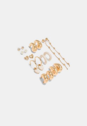 Set of 9 Heart and Hoop Earrings