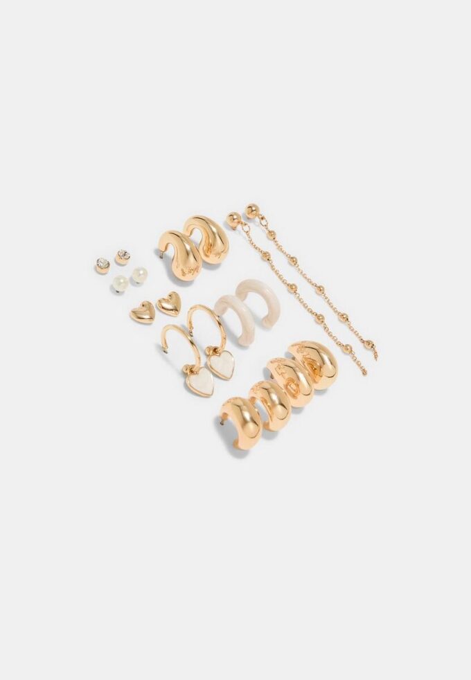 Set of 9 Heart and Hoop Earrings