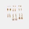 Set of 9 Rhinestone Starfish Earrings