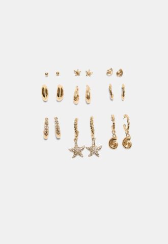 Set of 9 Rhinestone Starfish Earrings
