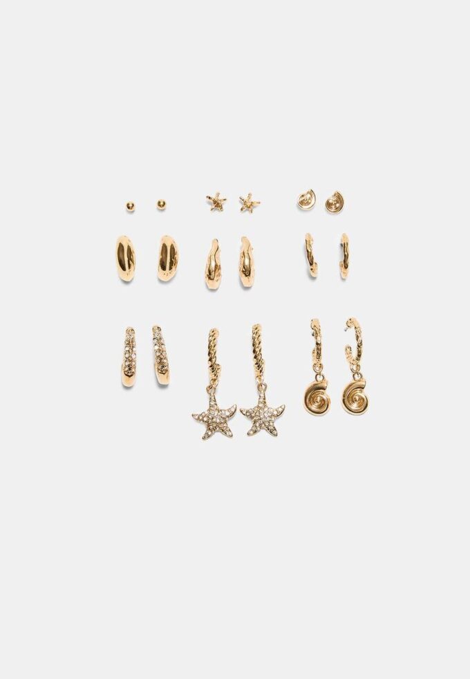 Set of 9 Rhinestone Starfish Earrings
