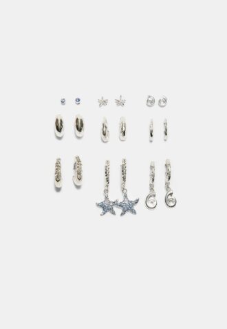 Set of 9 Rhinestone Starfish Earrings