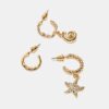 Set of 9 Rhinestone Starfish Earrings