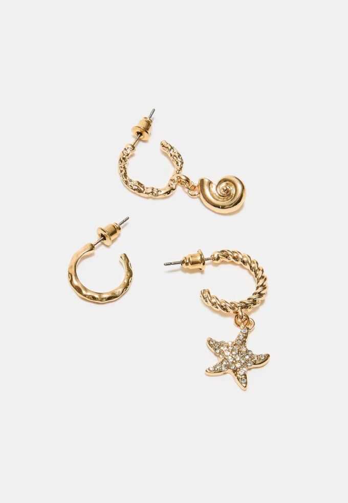Set of 9 Rhinestone Starfish Earrings