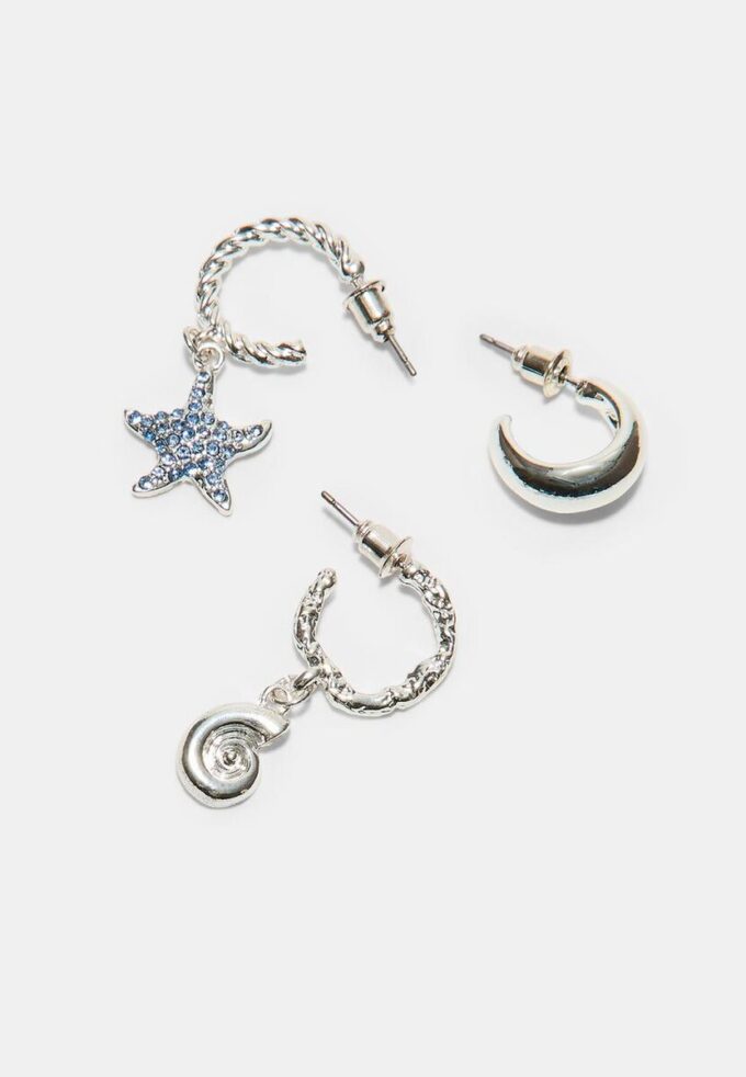 Set of 9 Rhinestone Starfish Earrings