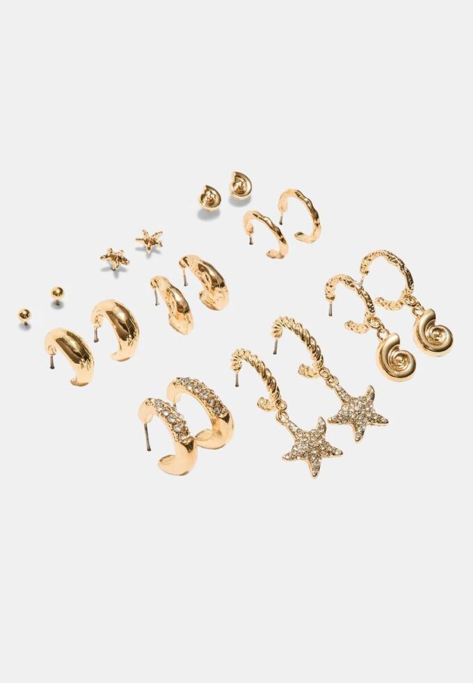Set of 9 Rhinestone Starfish Earrings