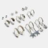 Set of 9 Rhinestone Starfish Earrings