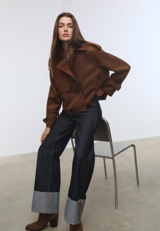 Short Faux Suede Trench Coat