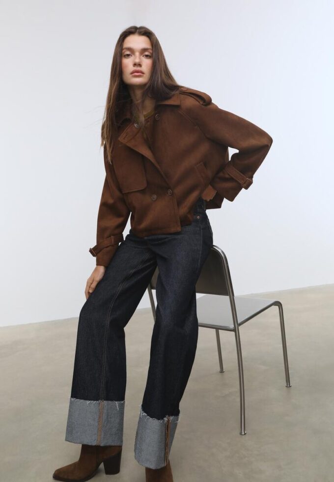 Short Faux Suede Trench Coat Short Faux Suede Trench Coat