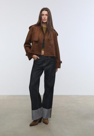 Short Faux Suede Trench Coat