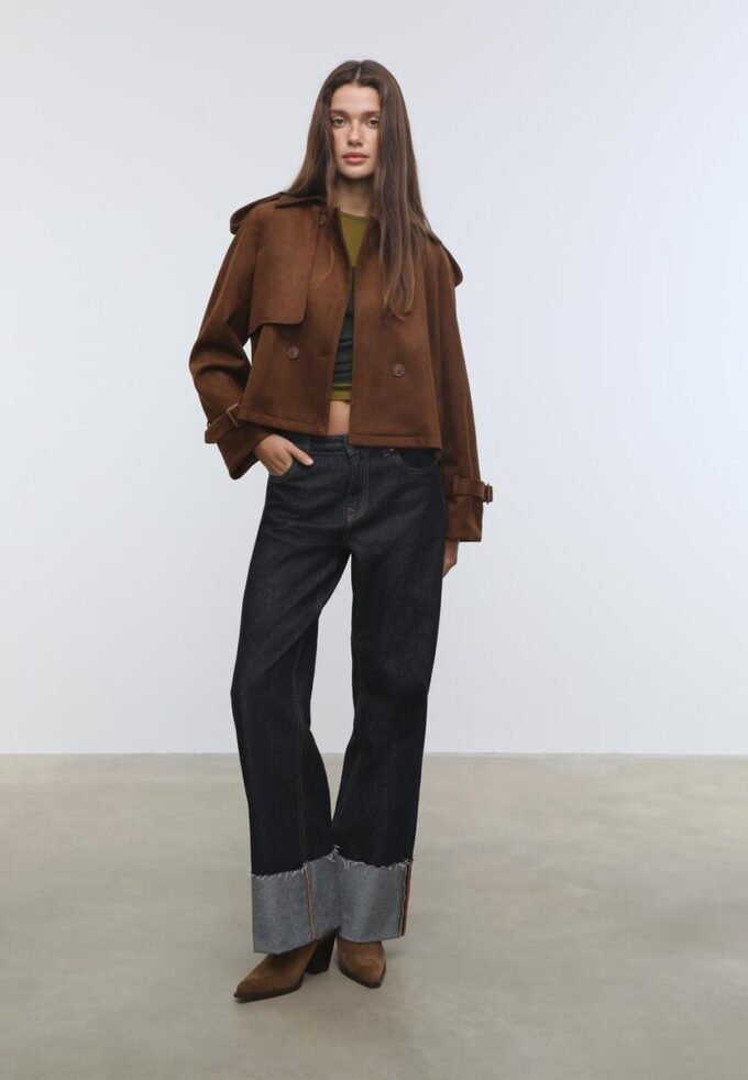 Short Faux Suede Trench Coat Short Faux Suede Trench Coat
