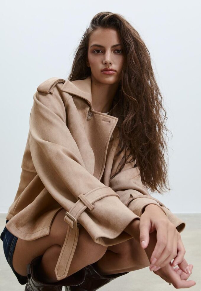 Short Faux Suede Trench Coat Short Faux Suede Trench Coat
