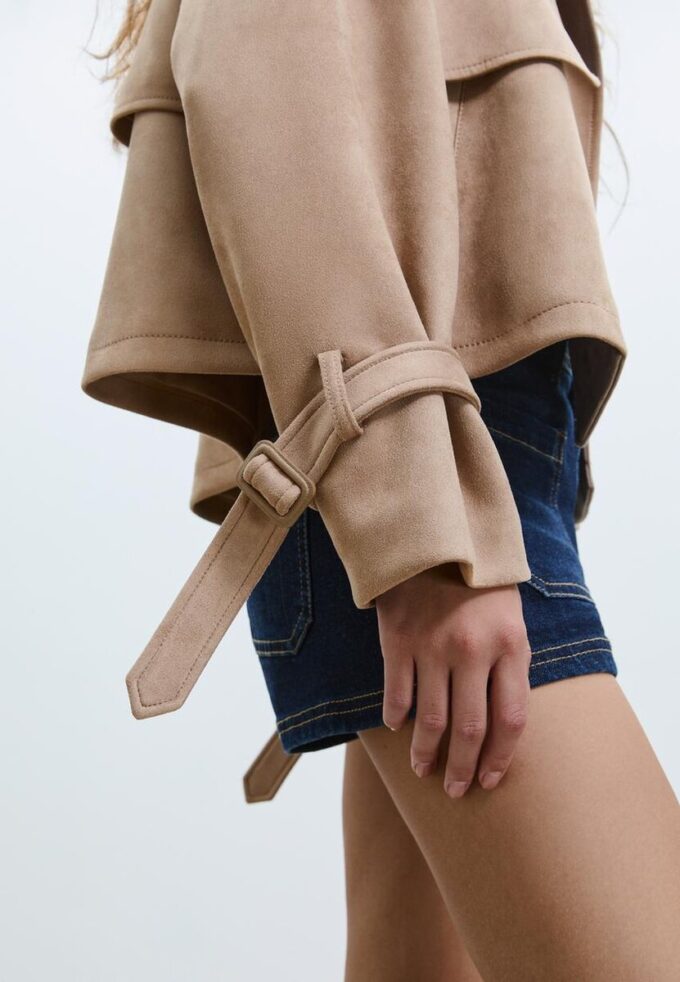 Short Faux Suede Trench Coat Short Faux Suede Trench Coat