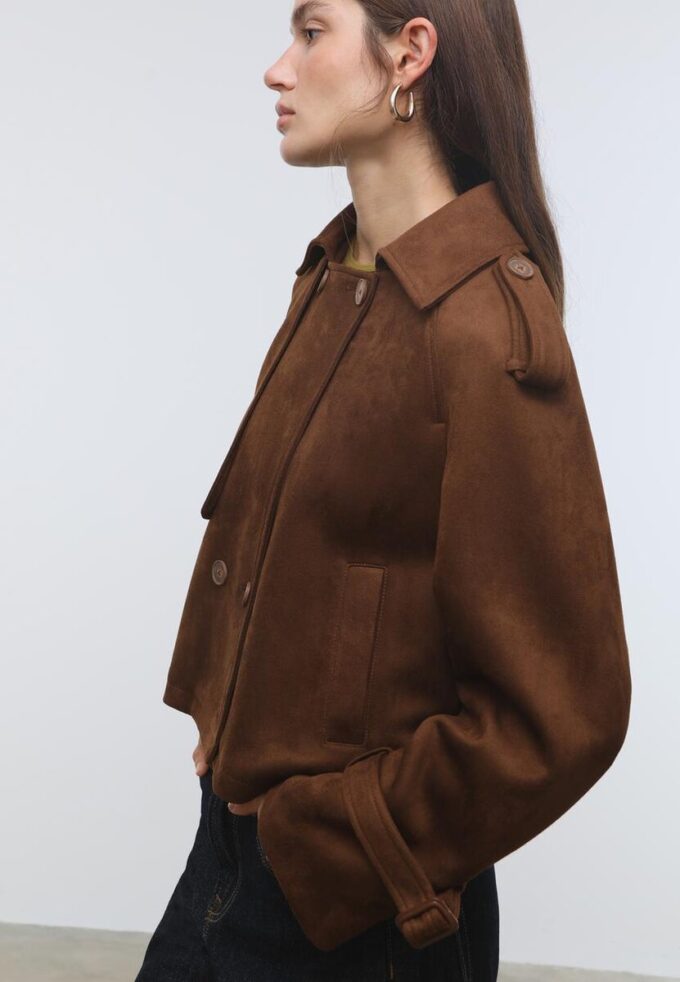 Short Faux Suede Trench Coat Short Faux Suede Trench Coat