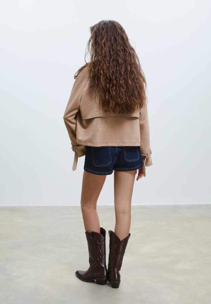 Short Faux Suede Trench Coat Short Faux Suede Trench Coat