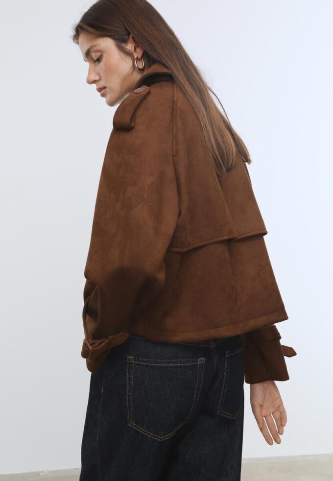 Short Faux Suede Trench Coat Short Faux Suede Trench Coat