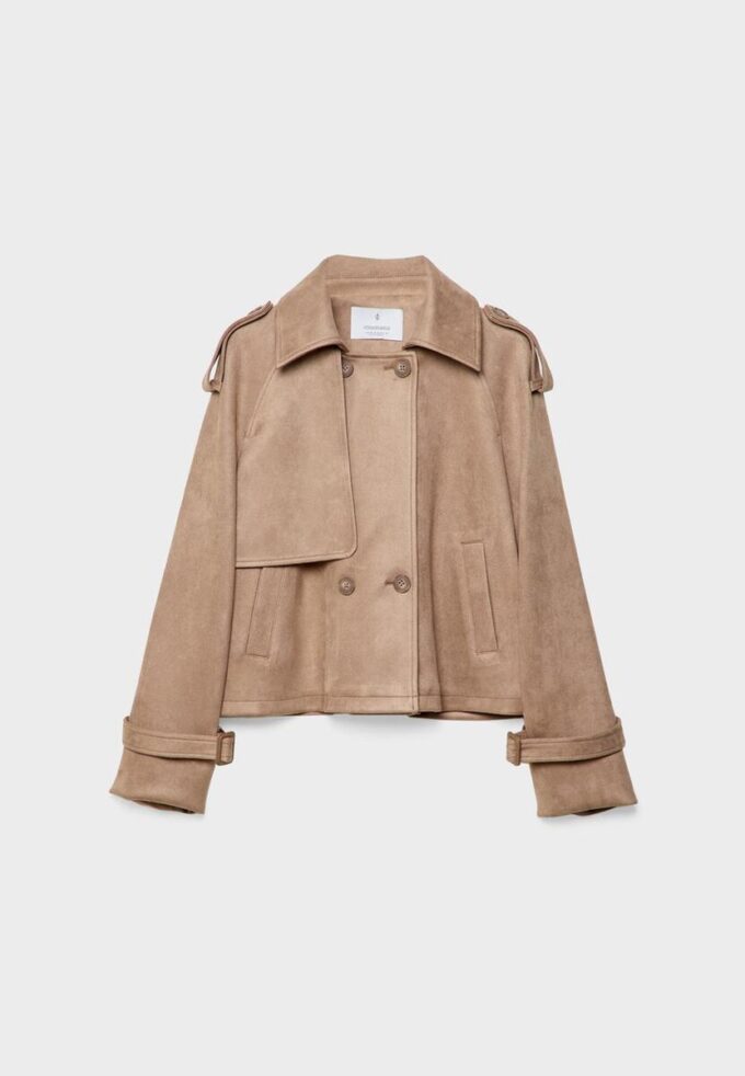 Short Faux Suede Trench Coat Short Faux Suede Trench Coat