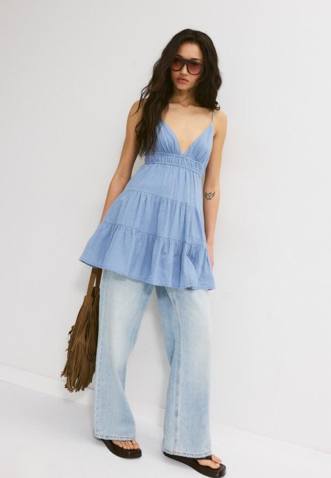 Short Flowing Dress with Tied Detail at the Back Short Flowing Dress with Tied Detail at the Back