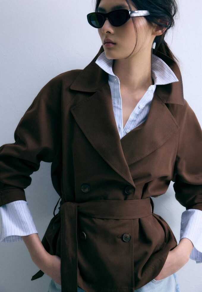 Short Flowing Trench Coat with Belt Short Flowing Trench Coat with Belt