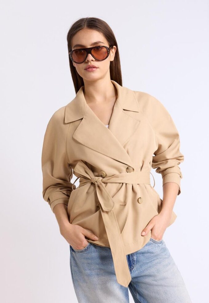 Short Flowing Trench Coat with Belt Short Flowing Trench Coat with Belt