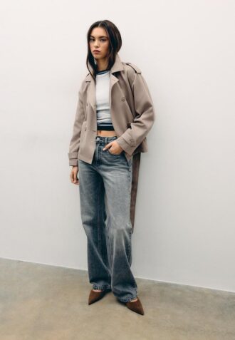 Short Flowing Trench Coat with Belt
