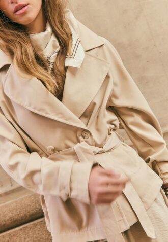 Short Flowing Trench Coat with Belt
