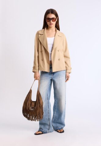 Short Flowing Trench Coat with Belt