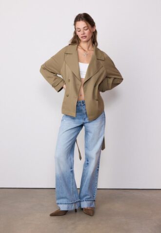 Short Flowing Trench Coat with Belt