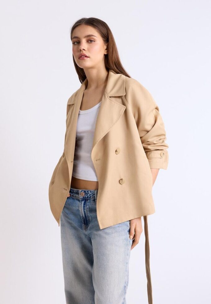 Short Flowing Trench Coat with Belt Short Flowing Trench Coat with Belt