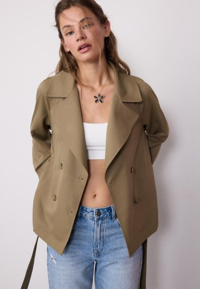 Short Flowing Trench Coat with Belt Short Flowing Trench Coat with Belt