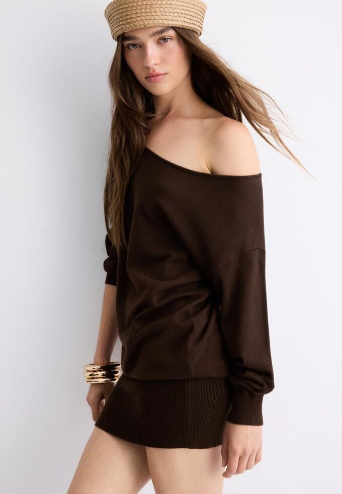 Short Knit Boat Neck Dress