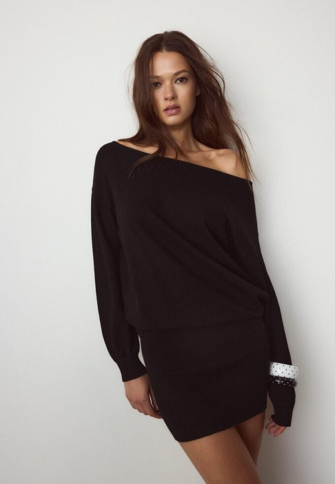 Short Knit Boat Neck Dress