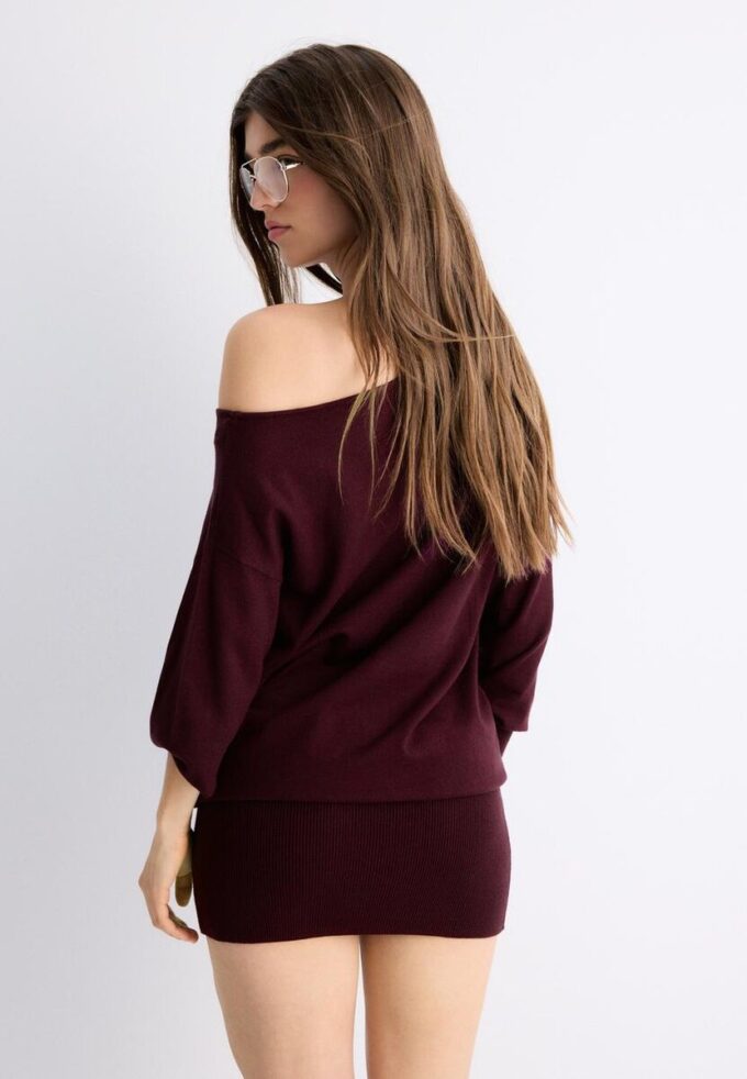 Short Knit Boat Neck Dress