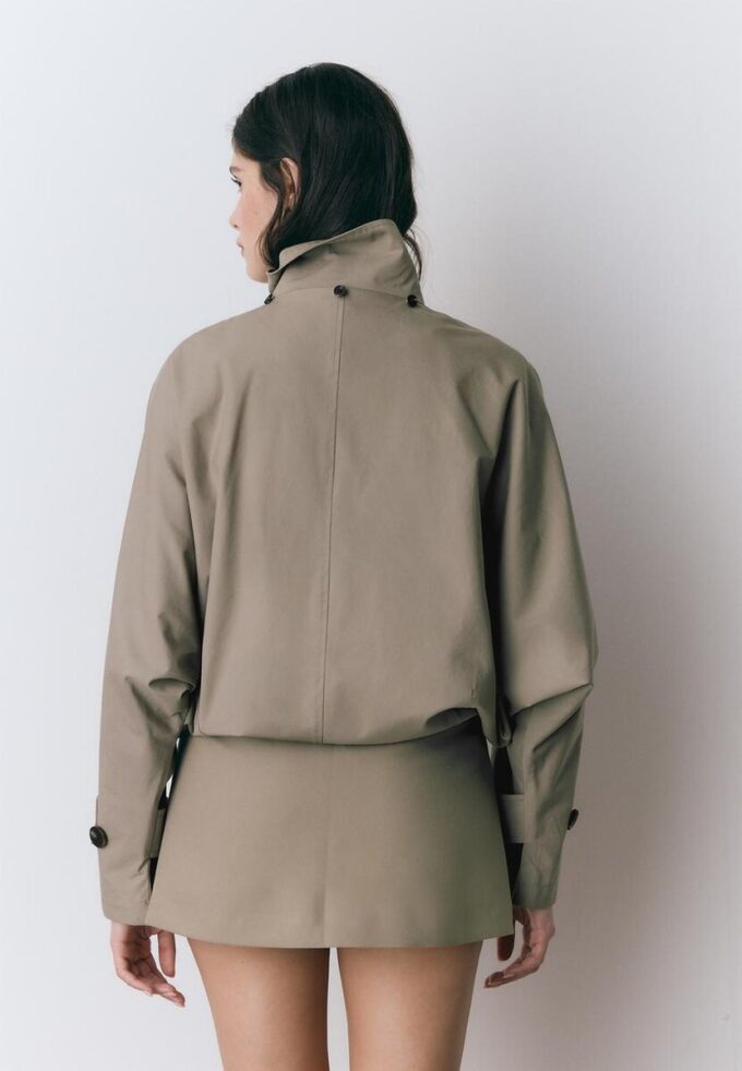 Short Puff Sleeve Trench Coat with Detachable Hood Short Puff Sleeve Trench Coat with Detachable Hood