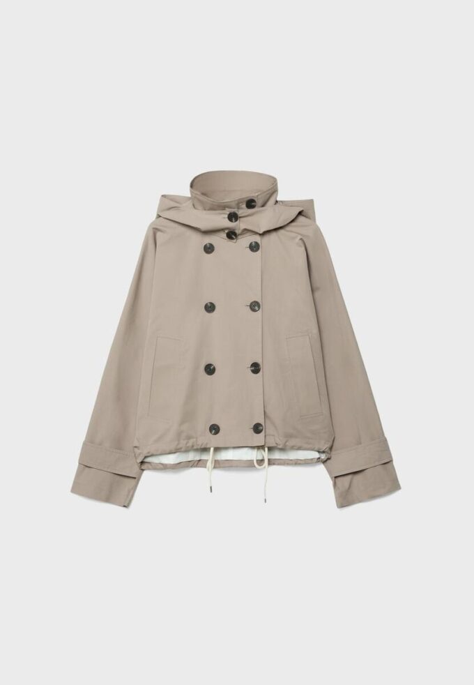 Short Puff Sleeve Trench Coat with Detachable Hood Short Puff Sleeve Trench Coat with Detachable Hood