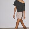 Short Sleeve Boat Neck T-Shirt with Gathers