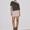 Short Sleeve Boat Neck T-Shirt with Gathers