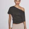 Short Sleeve Boat Neck T-Shirt with Gathers
