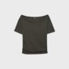 Short Sleeve Boat Neck T-Shirt with Gathers