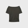 Short Sleeve Boat Neck T-Shirt with Gathers