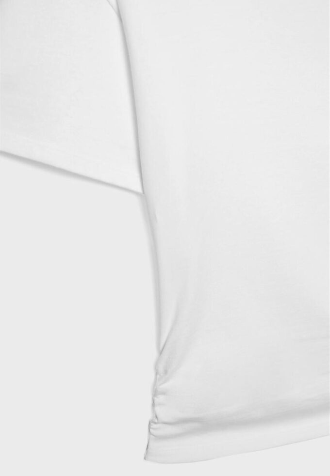Short Sleeve Boat Neck T-Shirt with Gathers