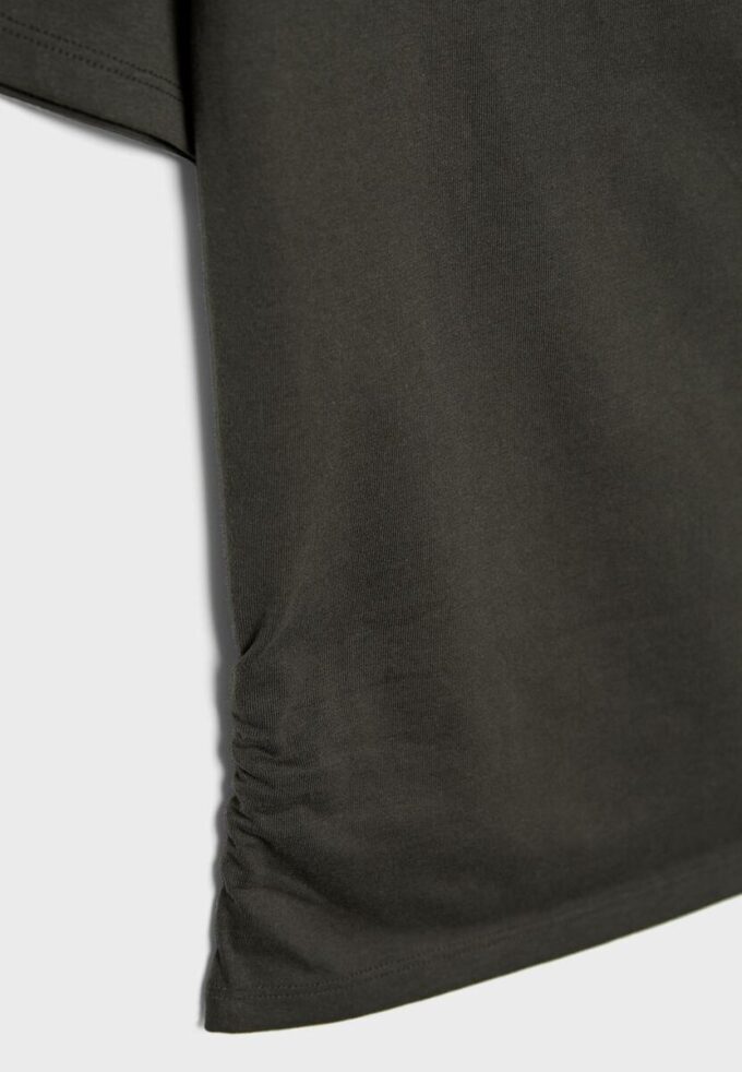 Short Sleeve Boat Neck T-Shirt with Gathers