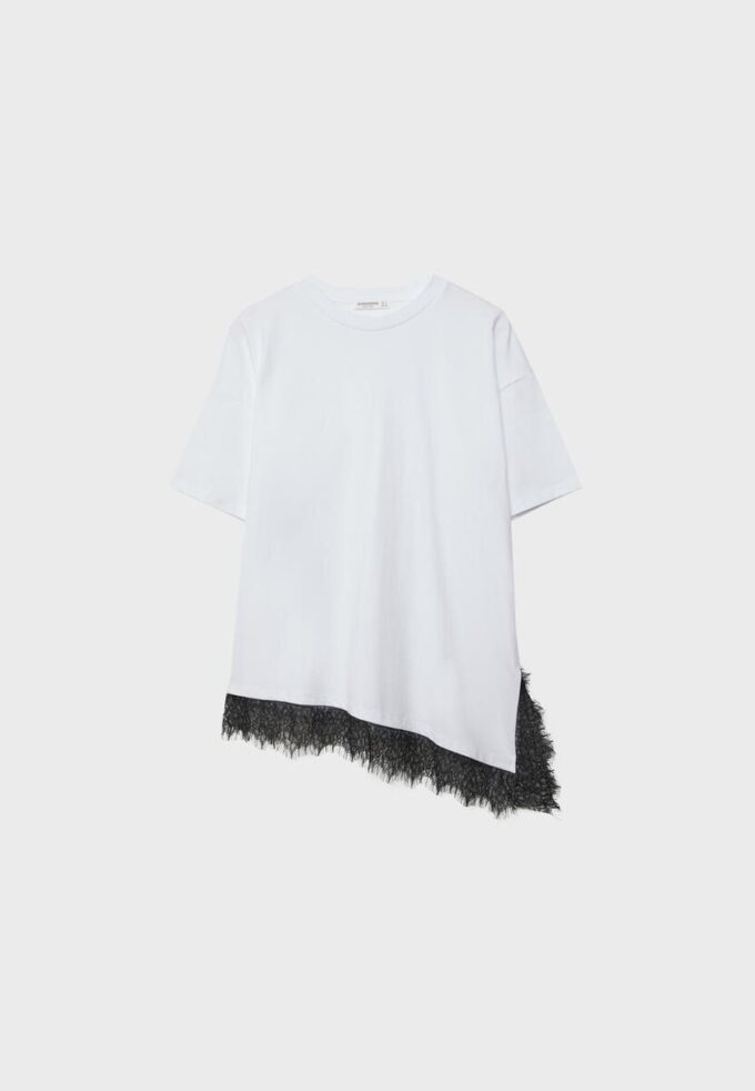 Short Sleeve T-Shirt with Lace Hem